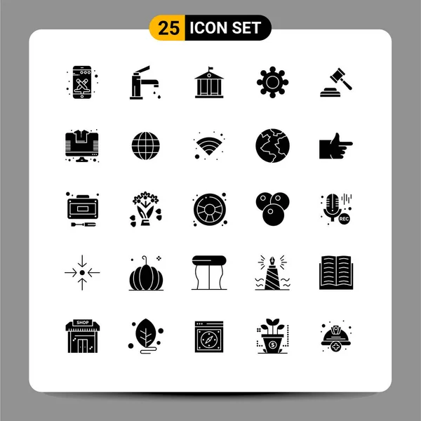 Modern Set Solid Glyphs Pictograph Law Auction Shower Cogs Gear — Archivo Imágenes Vectoriales