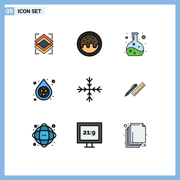 Set Modern Icons Sysymbols Signs Pen Snowflake Experiment Snow Environment — Vector de stock