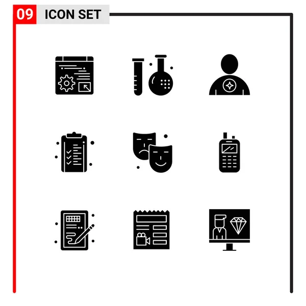 Mobile Interface Solid Glyph Set Van Pictogrammen Van Financiën Checklist — Stockvector