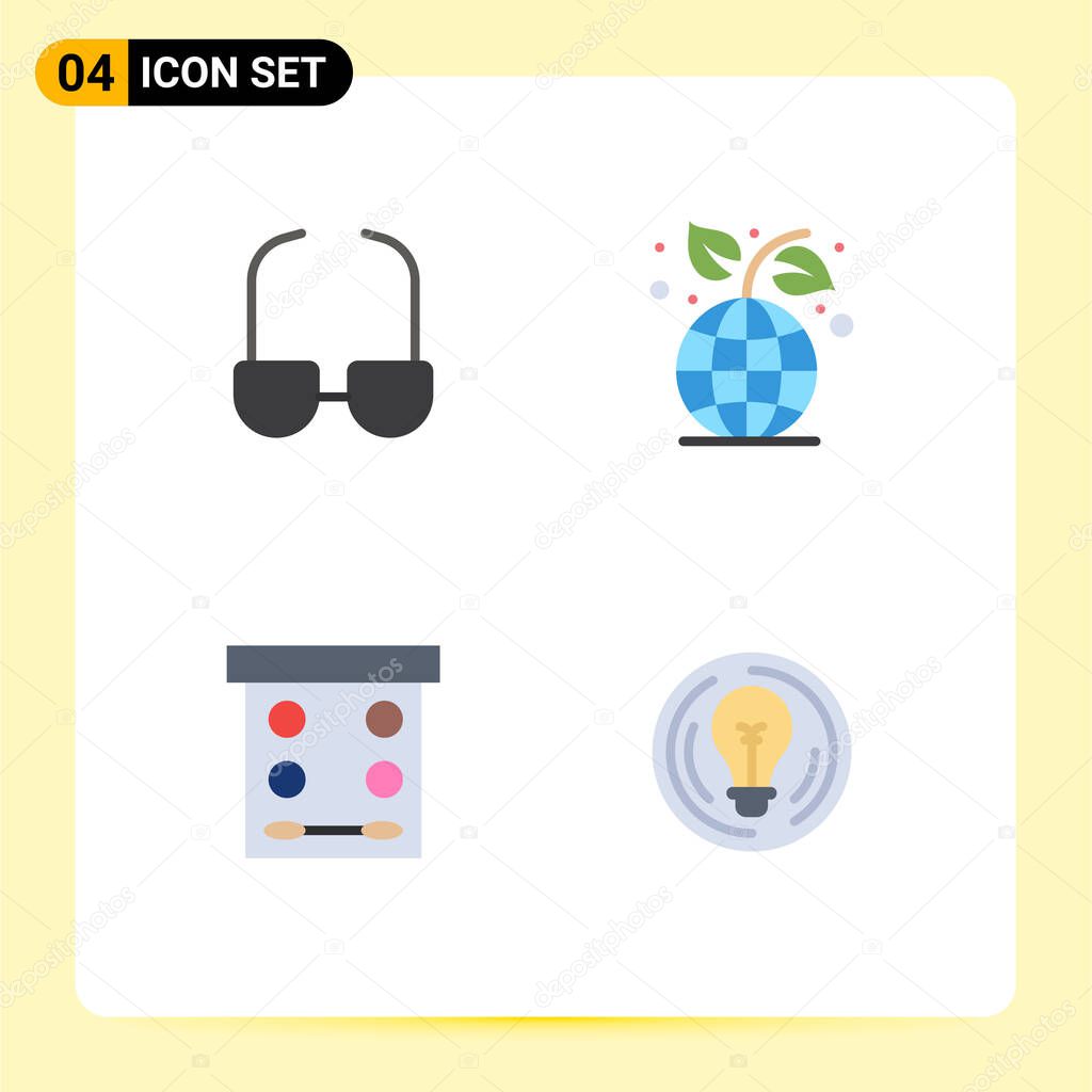 4 Creative Icons Modern Signs and Symbols of glasses, makeup, earth day, plant, bulb Editable Vector Design Elements