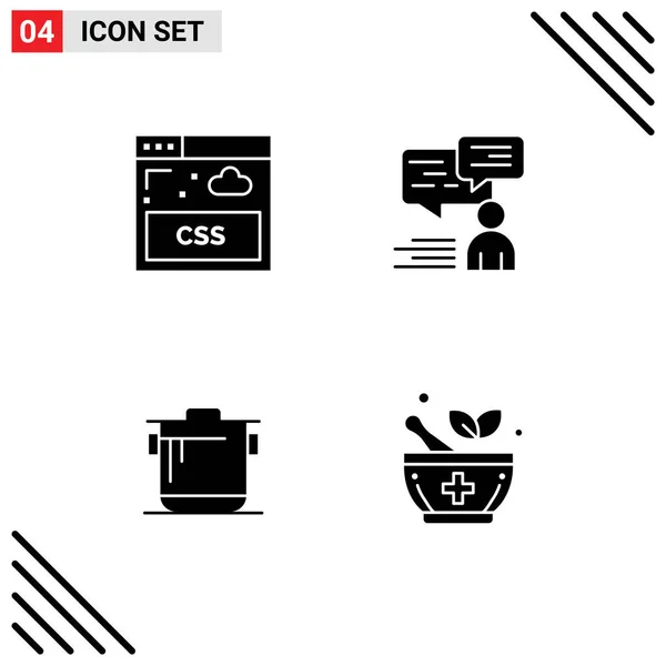 Modern Set Solid Glyphs Pictograph Internet Kitchen Chat User Cook — Stock Vector