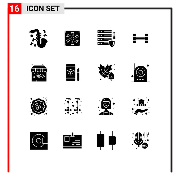 一套16个现代Ui图标符号 分别用于帽子 Gdpr 食品摊位 体育编辑向量设计元素 — 图库矢量图片