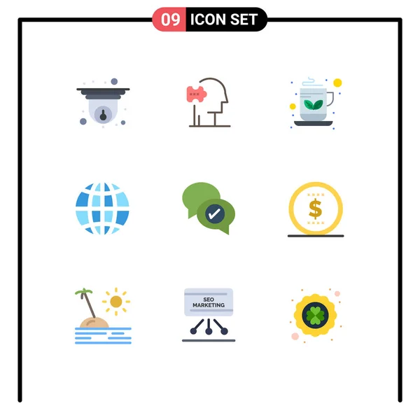 Mobile Interface Flat Color Set Pictograms Business Internet Breakfast Globe — Stock Vector