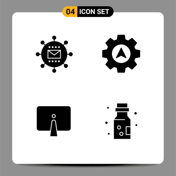 Pictogram Set Egyszerű Szilárd Glifák Motor Számítógép Optimalizálás Kurzor Imac — Stock Vector