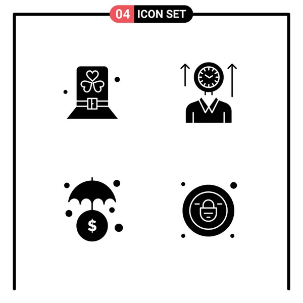 Modern Set Solid Glyphs Pictograph Costume Hours Hat Management Investment — Stock Vector