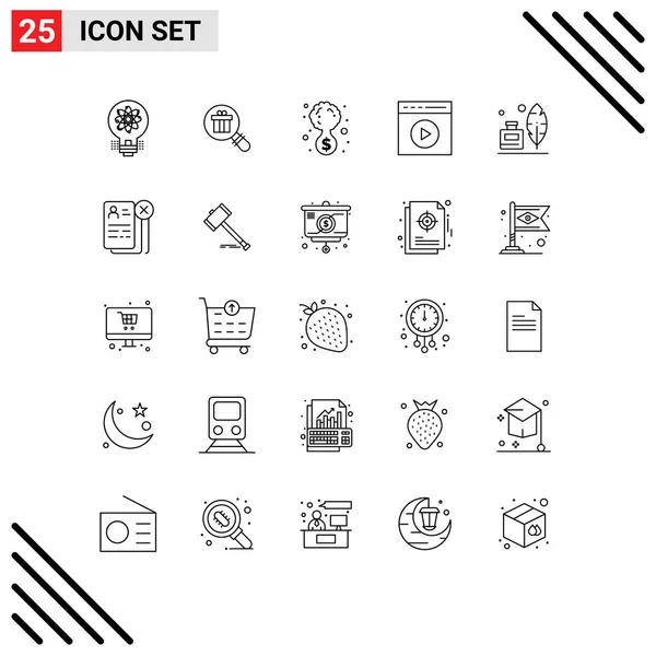Universal Icon Symbols Group Modern Lines Watch Video Touch Play — Stockvektor