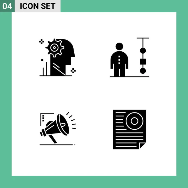 Set Vector Solid Glyphs Grid Mind People Gear Chart Atoumation — Archivo Imágenes Vectoriales