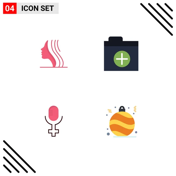 Set Commercial Flat Icons Csomag Női Labda Arc Dekoráció Szerkeszthető — Stock Vector