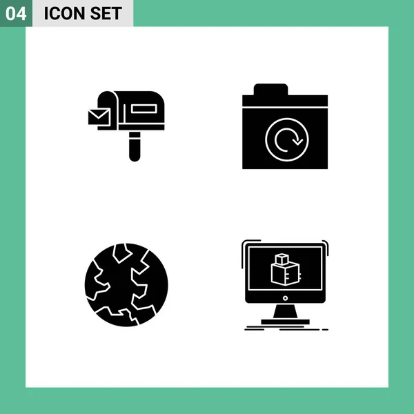 Set Modern Ikonok Szimbólumok Jelek Doboz Web Mappa Föld Dimenzió — Stock Vector