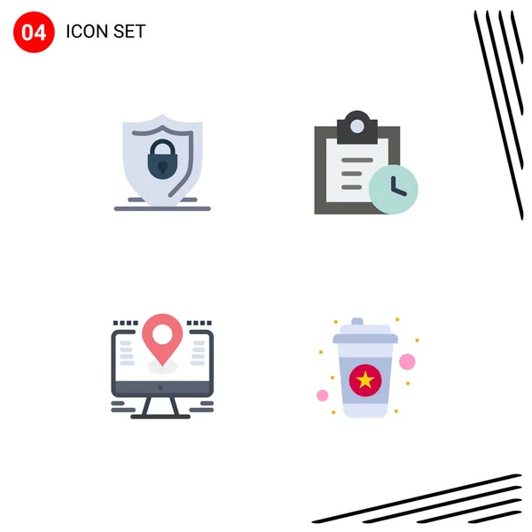 Modern Set Flat Icons Pictograph Internet Location Security Todo Pin — Stock Vector
