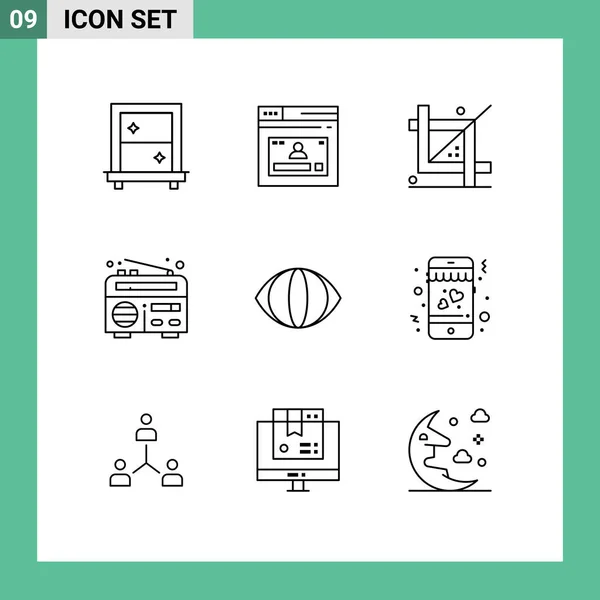 Creative Icons Modern Signs Sysymbols Face Radio Coding News Programing — Vector de stock