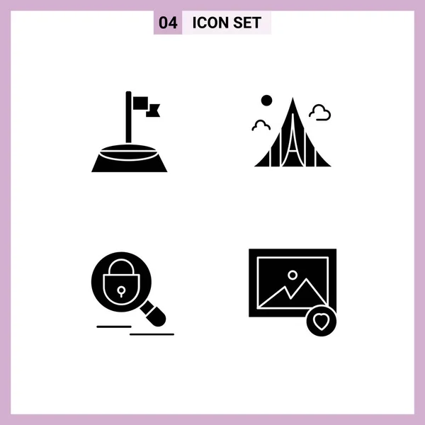 Set Vector Solid Glyphs Grid Corner Search Sport Estate Lock — Vector de stock