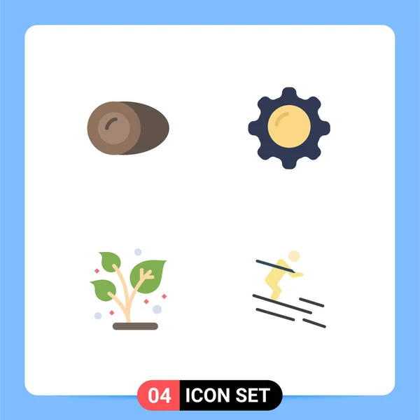 Mobile Interface Flat Icon Ensemble Pictogrammes Noix Coco Cultiver Gastronomie — Image vectorielle