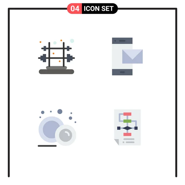Set Vector Flat Icons Grid Fitness Food Contact Phone Plate — Archivo Imágenes Vectoriales