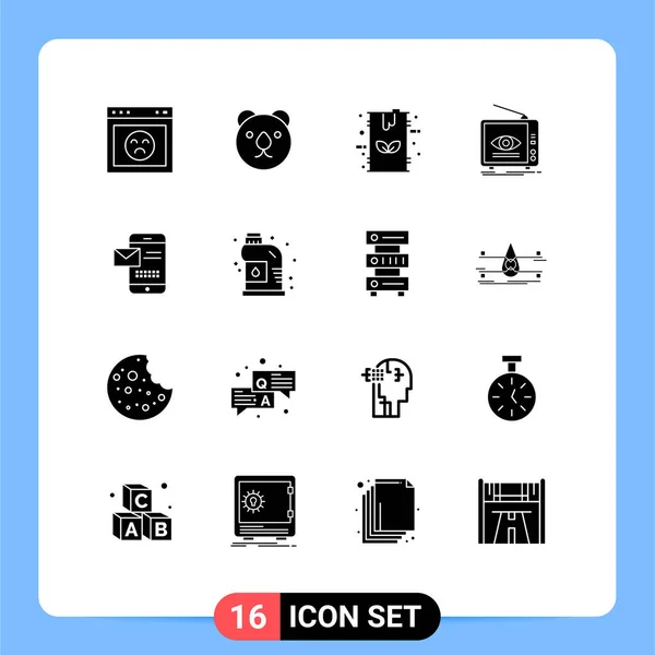 Pictogram Set Simple Solid Glyphs Mobile Television Eco Marketing Editable — Stock Vector