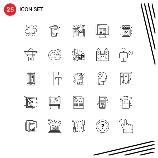 25创意图标火灾 应用程序的现代标志和符号可编辑向量设计元素 — 图库矢量图片