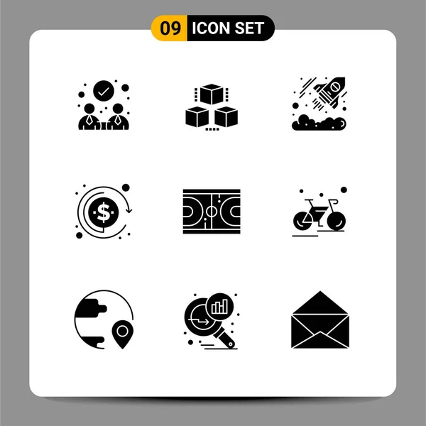 Solid Glyphs Signs Symbols Nba Game Currency Court Investment Editable — 스톡 벡터
