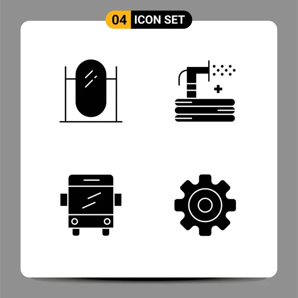 Symboles Icône Universelle Groupe Glyphes Solides Modernes Plancher Bus Miroir — Image vectorielle