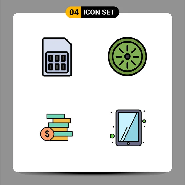 Modern Set Dari Filledline Flat Colors Pictograph Card Cash Sim - Stok Vektor