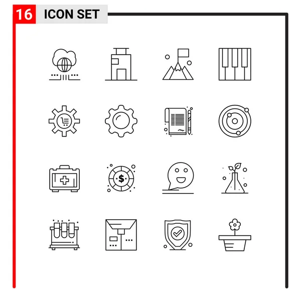 Creative Icons Modern Jelek Szimbólumok Konfiguráció Zongora Iroda Zene Felhasználó — Stock Vector