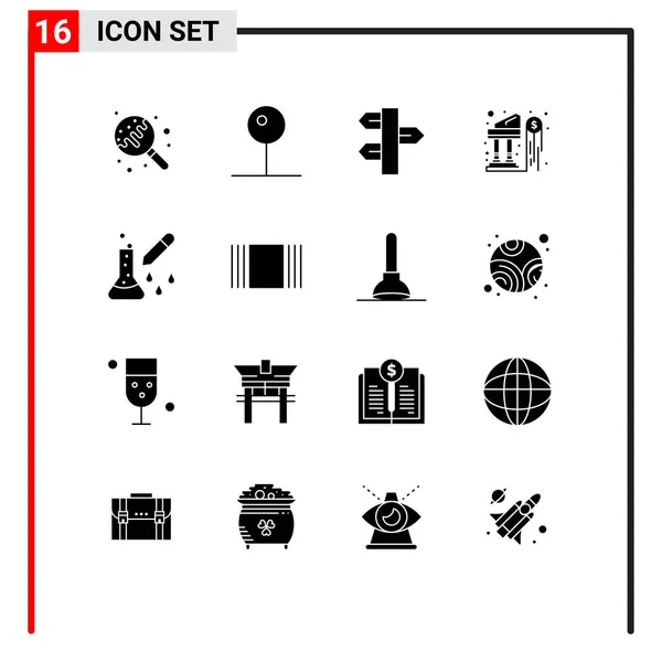 16 Universal Solid Glyph Signs Symbols of chemical test, investment, christmas, dollar, winter Editable Vector Design Elements — Stock Illustration Universal Solid Glyph Signs Symbols Chemical Test Investment Christmas Dollar Stock Vector