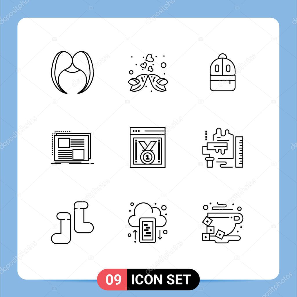 Set of 9 Vector Outlines on Grid for page, design, love, content, study Editable Vector Design Elements