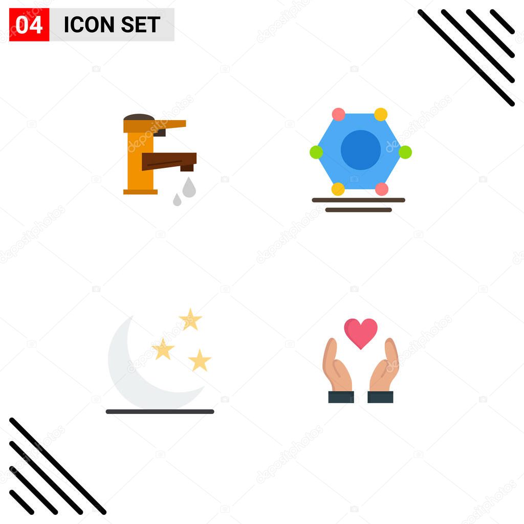 Set of 4 Commercial Flat Icons pack for tapwater, half, water, digital, moon Editable Vector Design Elements