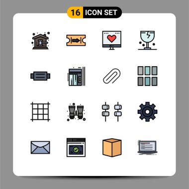 Web siteleri Mobil ve Uygulamalar için 16 Düz Renkli Satır Konsepti, nakliye, kırılgan, favori, dağıtım, para Düzenlenebilir Yaratıcı Vektör Tasarım Elemanları