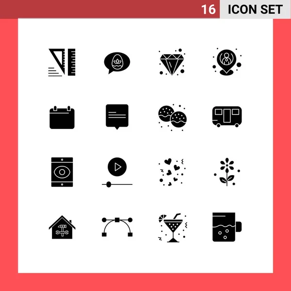 Moderno Set Glyphs Sólido Pictograph Del Día Recursos Brillante Ubicación — Vector de stock