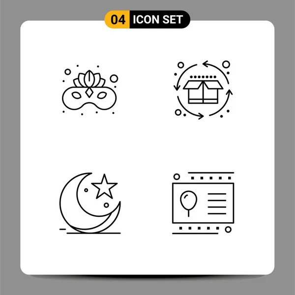 Set Modern Icons Symbols Signs Carnival Moon Face Mask Product — Stock Vector