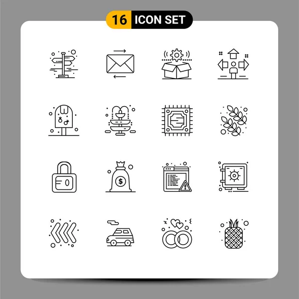 Set Commercial Outlines Pack Ice Man Cog User Direction Editable — Vector de stock