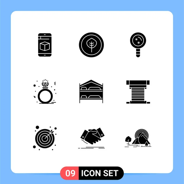 Set Vector Solid Glyphs Grid Bedroom Gift Chemistry Ring Diamond — Stock Vector