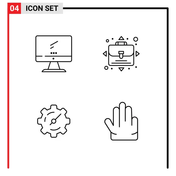 4ユニバーサルライン記号コンピュータ Imac 指の記号編集可能なベクトルデザイン要素 — ストックベクタ
