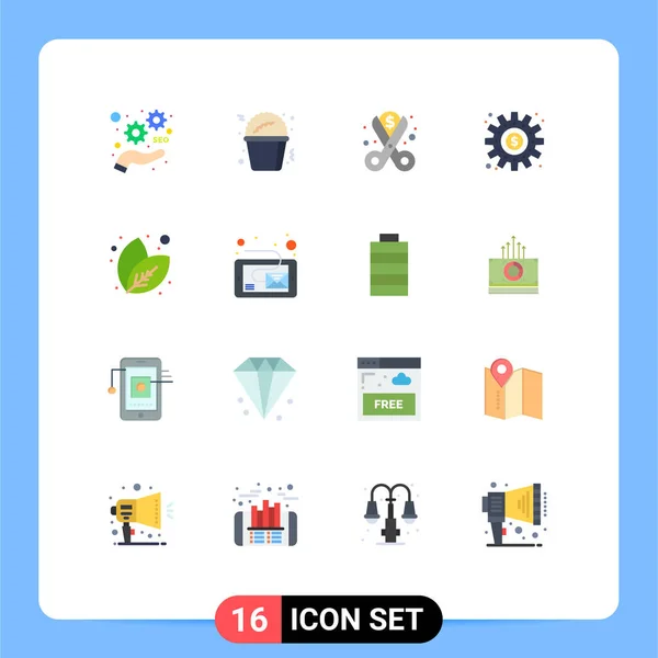 Pictogram 16のセットシンプルなフラット色の葉 プロセス カット Cogs編集可能なパックの創造的なベクトルデザイン要素 — ストックベクタ
