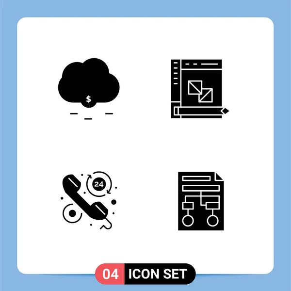 Mobile Interface Solid Glyph Set Pictograms Cloud Faq Coding Panel — Stock Vector