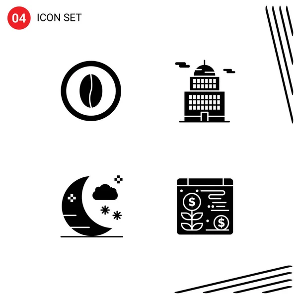 Modern Set Solid Glyphs Symbols Coffee Halloween Food Building Moon — Stock Vector