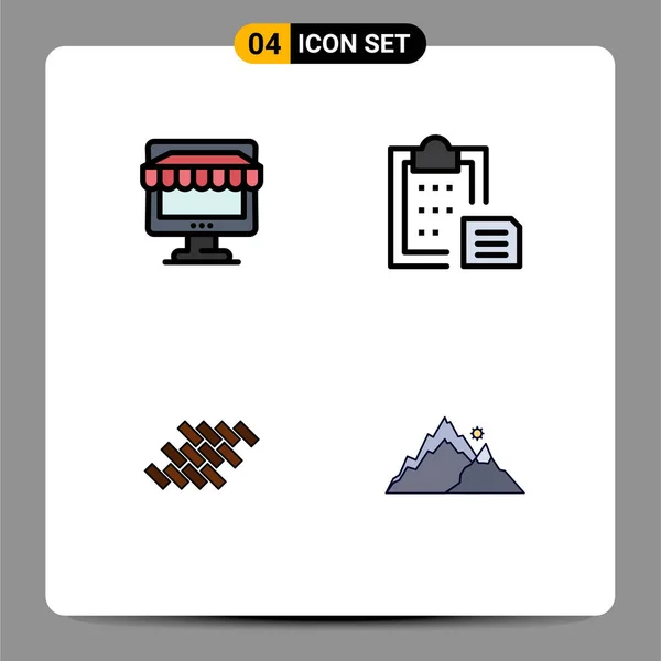 4つの創造的なFilledlineフラット色のパック電子商取引 ペースト ストア ドキュメント 修復可能なベクトルデザイン要素の色 — ストックベクタ