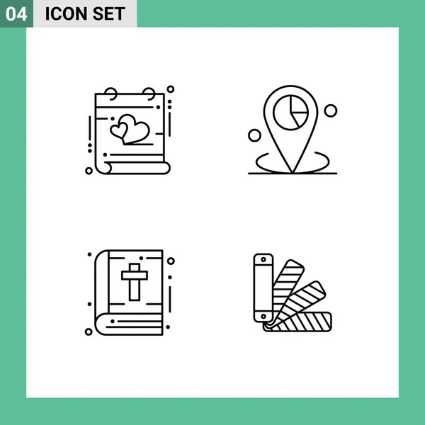 Set Modern Icons Symbols Signs Calendar Bible Valentines Location Note — Stock Vector
