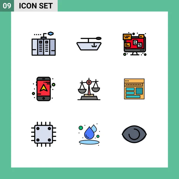 Creative Icons Modern Jelek Szimbólumok Honlap Jog Laptop Igazságszolgáltatás Navigáció — Stock Vector