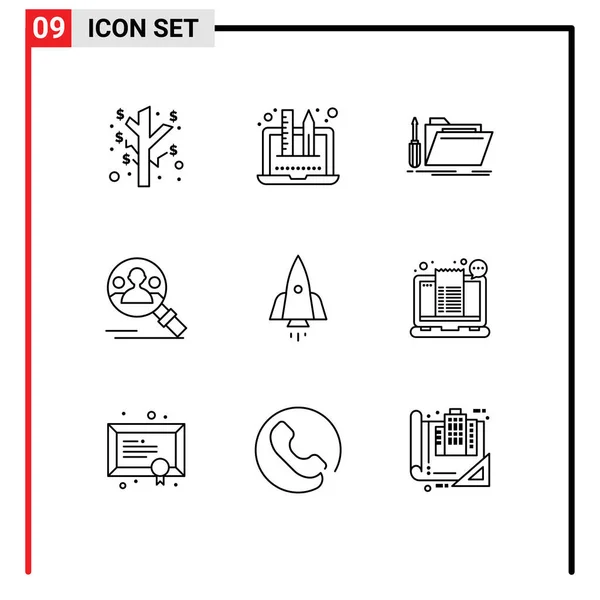 Universal Icon Symbols Group Modern Outlines Spaceship User Tool Search — Stock Vector