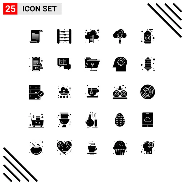 Modern Set Solid Glyphs Symbols Graphic Find Cloud Computing Search — Stock Vector