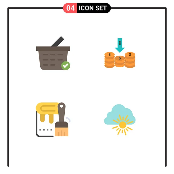 Κινητό Interface Flat Icon Σύνολο Εικονογράμματα Της Αγοράς Βαφής Νομίσματα — Διανυσματικό Αρχείο
