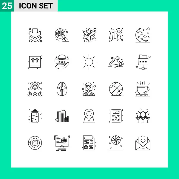 25ユーザーインターフェイス現代的な記号と商品 太陽の花 雲のシンボルのラインパック編集可能なベクトルデザイン要素 — ストックベクタ