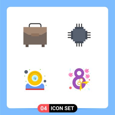 Mobil ve Uygulamalar için 4 Düz Simge konsepti dijital, bilgisayar, çanta, elektrik, düzenlenebilir vektör tasarım elementleri