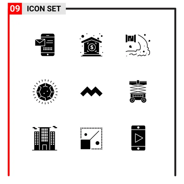 Set Modern Icons Symbols Signs Mysterium Jewel Factory Gem Water — Stock Vector