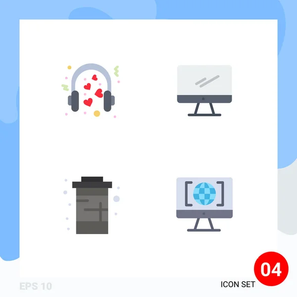 Group Modern Flat Icons Set Hearts Mic Monitor Diet Editable — Διανυσματικό Αρχείο