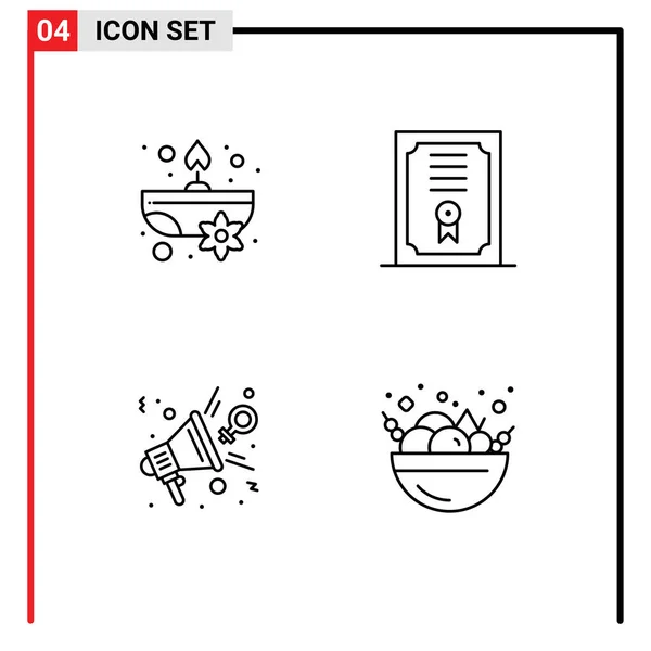 ピクトグラム4つのシンプルなファイルラインのフラット色の芳香族 卒業証書 スピーカー編集可能なベクトルデザイン要素のセット — ストックベクタ