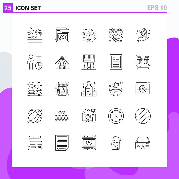 User Interface Line Pack Modern Signs Symbols Hand Dollar Birthday — Vetor de Stock