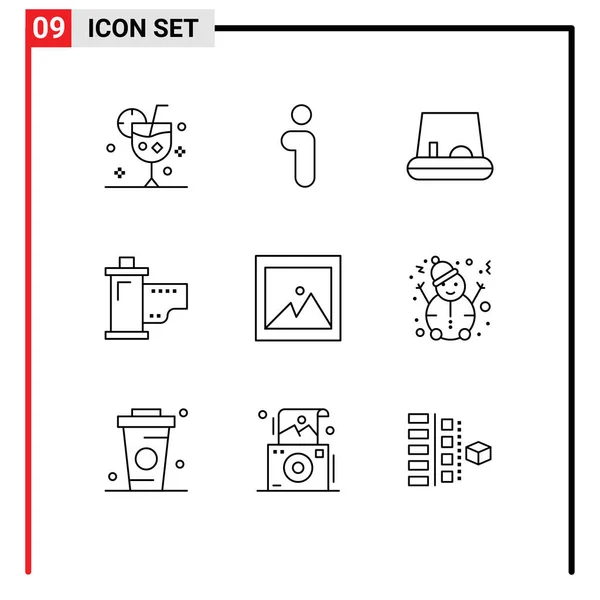 Pictogram Set Simple Outlines Photo Movie Interface Hollywood Devices Editable — Stock Vector