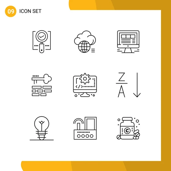 Set Von Modernen Symbolen Symbole Zeichen Für Layout Schlüssel Speicherung — Stockvektor